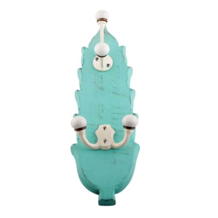 Sea Green And Cream Double Loop Ceramic Iron Wooden Hooks